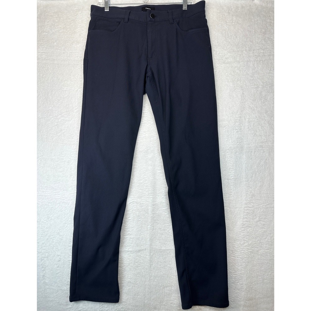 Theory Zaine Neoteric Pants Mens 32 Navy Blue Slim Fit 5-Pocket Trousers